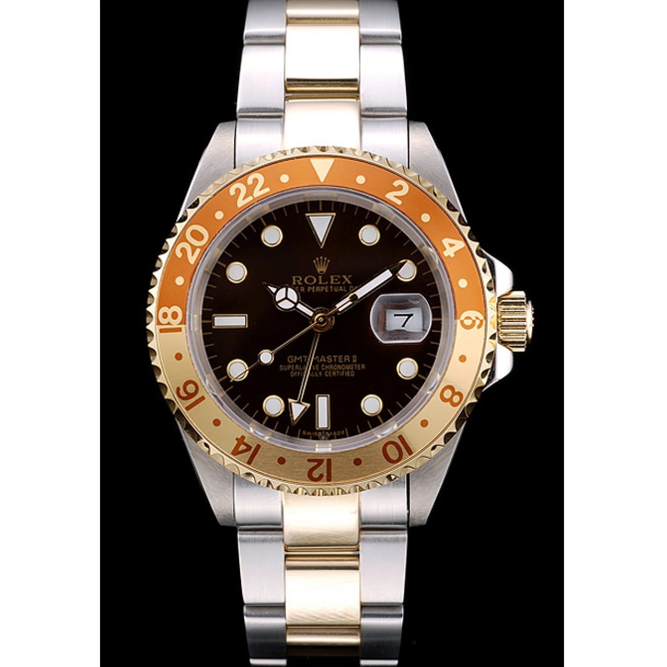 Aaa replica watch Bezel Ceramic Gold Colored Master II Watch Dial Rolex GMT Brown 0712
